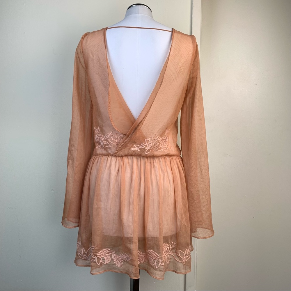 TJD Embroidered Floral Semi Sheer Bell Sleeve Dress - Picture 2 of 14